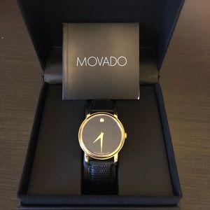 Movado Museum Black Dial Black Leather Men's Watch